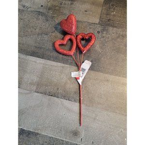 Red glitter heart Valentine's Day AS IS floral stick decor